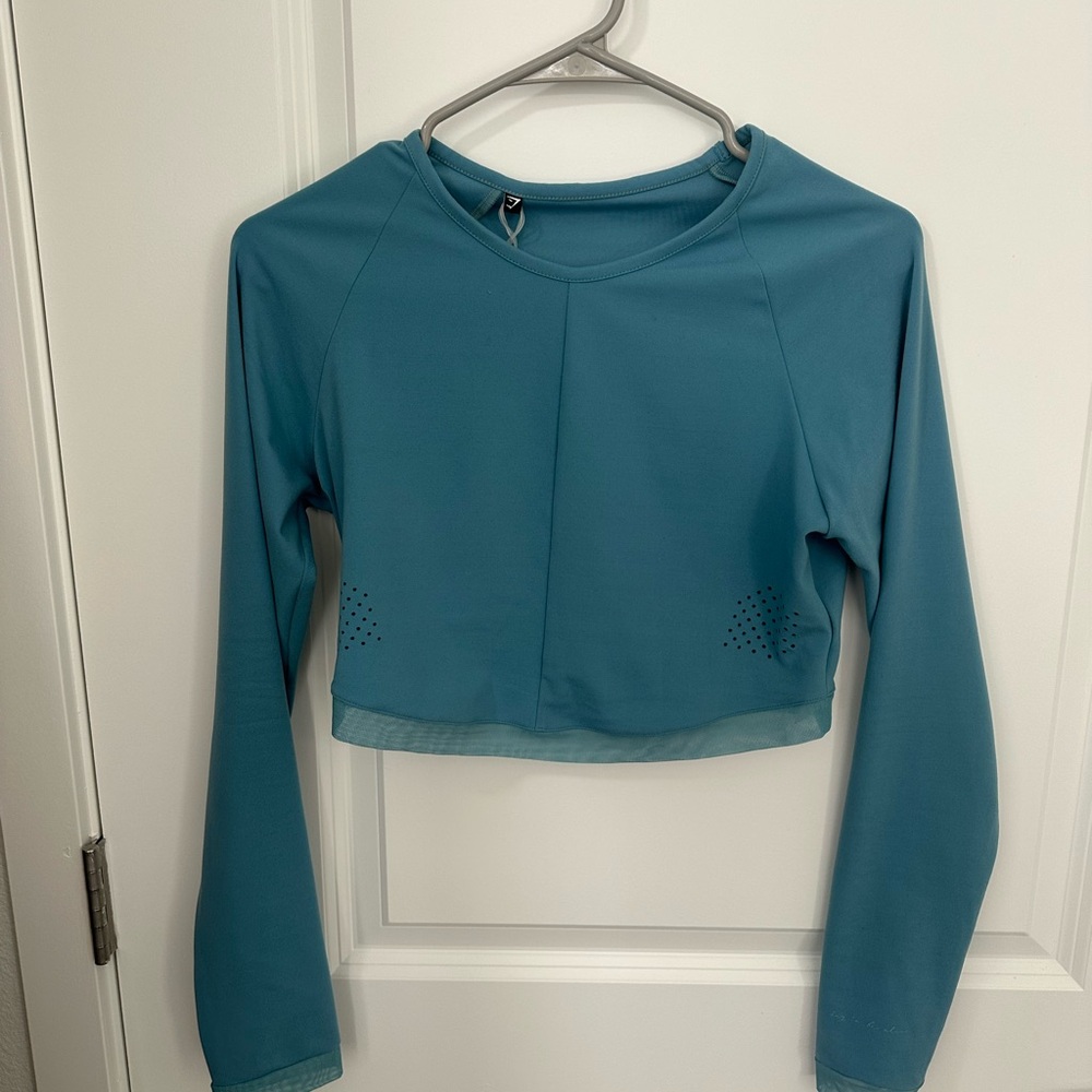 Teal Long Sleeve Crop Top